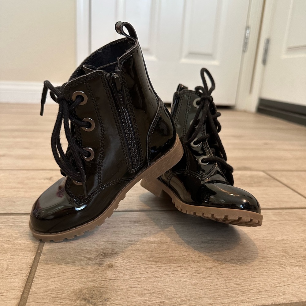 Kids Black Patent Leather Boot: Size 8